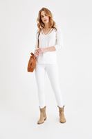 Bayan Krem V Yaka Sırt Detaylı Triko