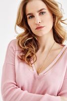 Bayan Pembe V Yaka Sırt Detaylı Triko