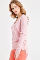 Bayan Pembe V Yaka Sırt Detaylı Triko