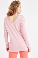 Bayan Pembe V Yaka Sırt Detaylı Triko