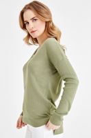 Bayan Yeşil V Yaka Sırt Detaylı Triko