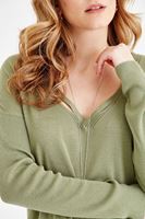 Bayan Yeşil V Yaka Sırt Detaylı Triko