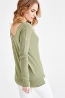 Bayan Yeşil V Yaka Sırt Detaylı Triko