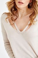 Bayan Gri V Yaka Sırt Detaylı Triko