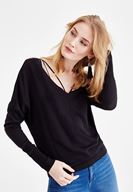 Bayan Siyah V Yaka Detaylı Uzun Kollu Triko