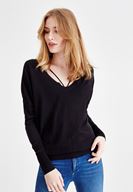 Bayan Siyah V Yaka Detaylı Uzun Kollu Triko