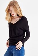 Bayan Siyah V Yaka Detaylı Uzun Kollu Triko