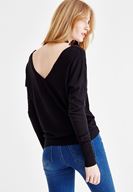 Bayan Siyah V Yaka Detaylı Uzun Kollu Triko