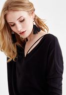 Bayan Siyah V Yaka Detaylı Uzun Kollu Triko