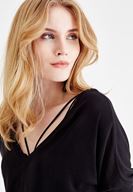 Bayan Siyah V Yaka Detaylı Uzun Kollu Triko