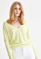 Bayan Sarı V Yaka Detaylı Uzun Kollu Triko