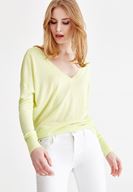 Bayan Sarı V Yaka Detaylı Uzun Kollu Triko