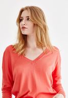 Bayan Kırmızı V Yaka Detaylı Uzun Kollu Triko