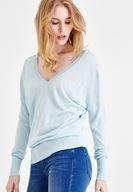 Bayan Mavi V Yaka Detaylı Uzun Kollu Triko