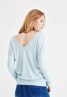 Bayan Mavi V Yaka Detaylı Uzun Kollu Triko