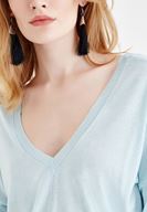 Bayan Mavi V Yaka Detaylı Uzun Kollu Triko