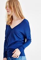 Bayan Lacivert V Yaka Detaylı Uzun Kollu Triko