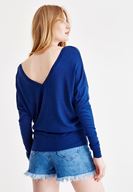Bayan Lacivert V Yaka Detaylı Uzun Kollu Triko