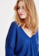 Bayan Lacivert V Yaka Detaylı Uzun Kollu Triko