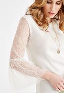 Bayan Gri Kolları Dantel Detaylı Triko