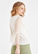 Bayan Gri Kolları Dantel Detaylı Triko