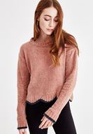 Bayan Pembe Bisiklet Yaka Şönil Triko