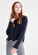 Bayan Gri Bisiklet Yaka Şönil Triko