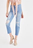 Bayan Mavi Orta Bel Paça Detaylı Jean