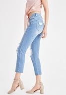 Bayan Mavi Orta Bel Paça Detaylı Jean
