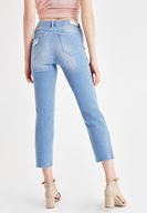 Bayan Mavi Orta Bel Paça Detaylı Jean