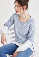 Bayan Mavi Kolları Büzgülü U Yaka Triko