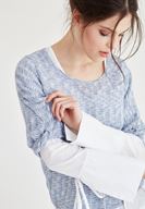 Bayan Mavi Kolları Büzgülü U Yaka Triko