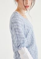 Bayan Mavi Kolları Büzgülü U Yaka Triko