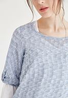 Bayan Mavi Kolları Büzgülü U Yaka Triko