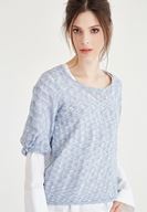 Bayan Mavi Kolları Büzgülü U Yaka Triko