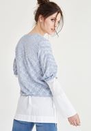 Bayan Mavi Kolları Büzgülü U Yaka Triko