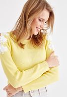 Bayan Sarı Omuzları Nakışlı Triko