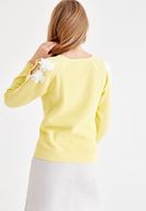 Bayan Sarı Omuzları Nakışlı Triko