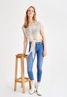 Bayan Gri Önü Bağlamalı Bluz