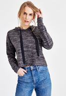 Bayan Füme Kapüşonlu Uzun Kollu Sweatshirt