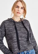 Bayan Füme Kapüşonlu Uzun Kollu Sweatshirt