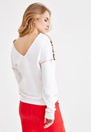 Bayan Krem Leopar Desenli V Yaka Sweatshirt