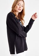 Bayan Siyah Baskılı Pamuk Sweatshirt