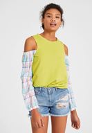 Bayan Yeşil Uzun Kollu Omuz Detaylı Sweatshirt