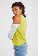 Bayan Yeşil Uzun Kollu Omuz Detaylı Sweatshirt