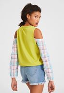 Bayan Yeşil Uzun Kollu Omuz Detaylı Sweatshirt