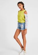 Bayan Yeşil Uzun Kollu Omuz Detaylı Sweatshirt