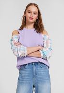 Bayan Mor Uzun Kollu Omuz Detaylı Sweatshirt