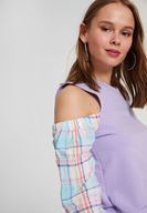 Bayan Mor Uzun Kollu Omuz Detaylı Sweatshirt