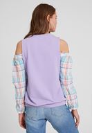 Bayan Mor Uzun Kollu Omuz Detaylı Sweatshirt